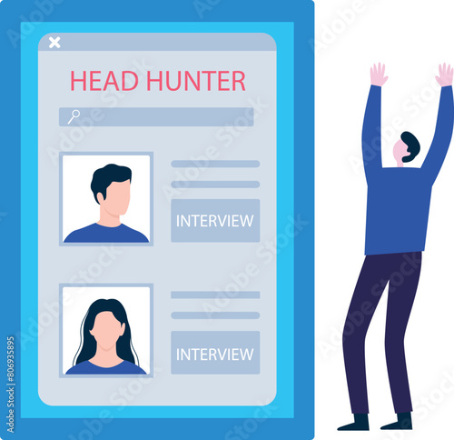 A boy is interviewing candidates.