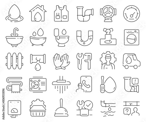 Plumbing line icons collection. Thin outline icons pack. Vector illustration eps10