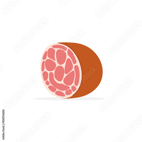 Salami sausage. Meat products. Cut wurst pepperoni. Meaty delicatessen. Flat hand drawn vector