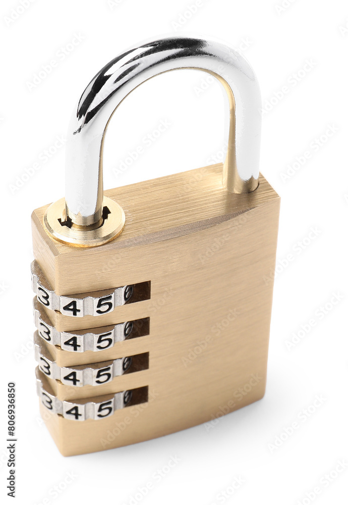 Locked steel combination padlock isolated on white Locked steel combination padlock isolated on white