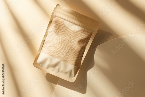 Minimalist ziplock bag with textured contents on beige backgroun photo