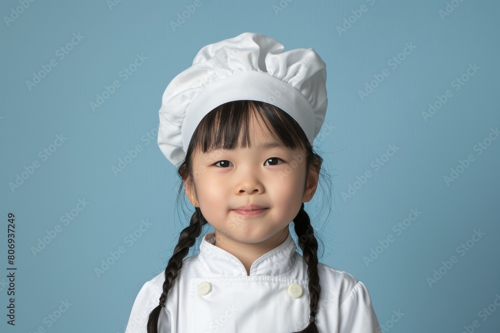 cute asian smiling child in chef’s uniform - hat and clothes - portait on plain background, culinary cooking studio concept with copy space cute asian smiling child in chef’s uniform - hat and clothes - portait on plain background, culinary cooking studio concept with copy space