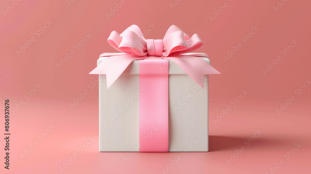 A gift box tied with pink bow
