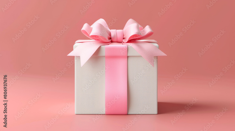 A gift box tied with pink bow A gift box tied with pink bow