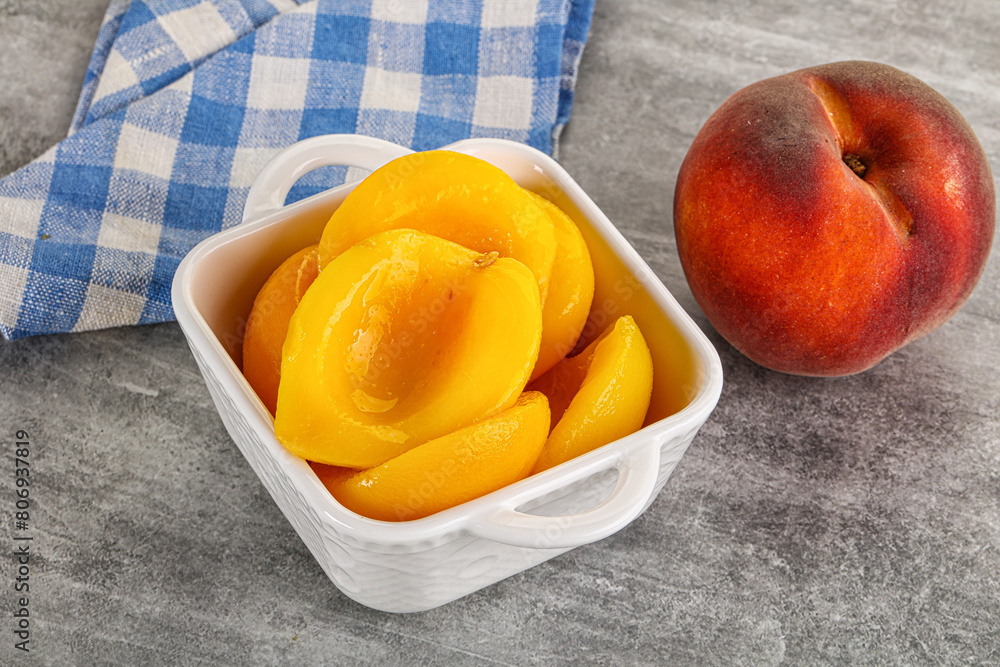 Ripe sweet and juicy canned peach Ripe sweet and juicy canned peach