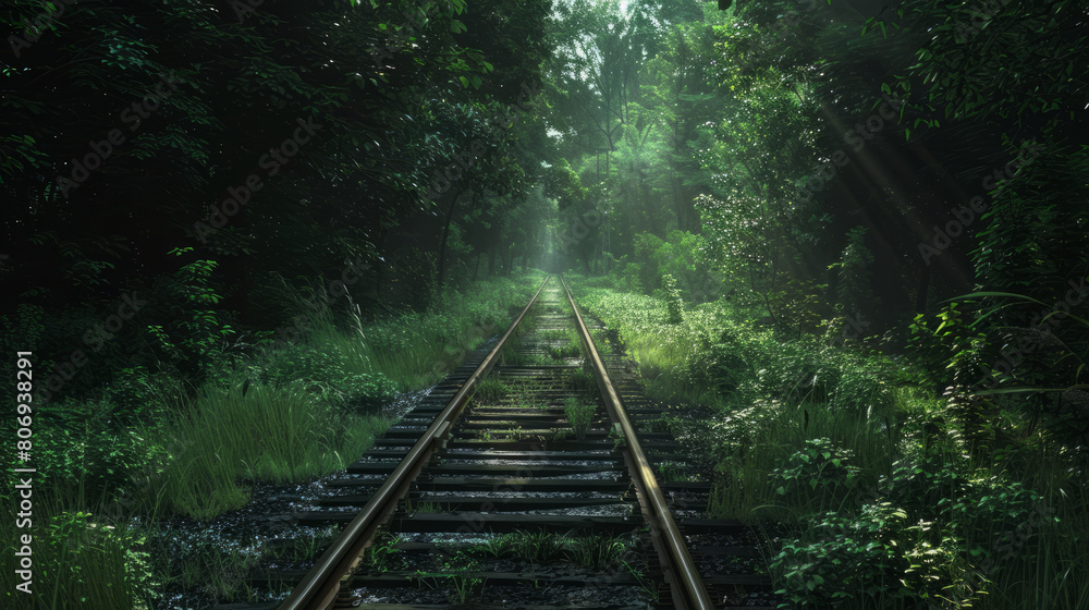 A Railway tracks in the forest A Railway tracks in the forest