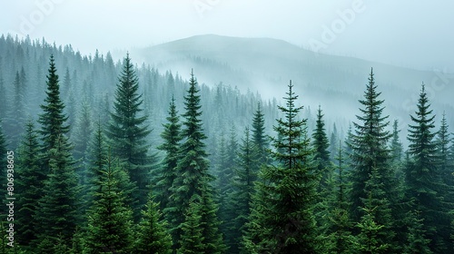  A dense forest, blanketed by dense fog and enveloped in smoky haze