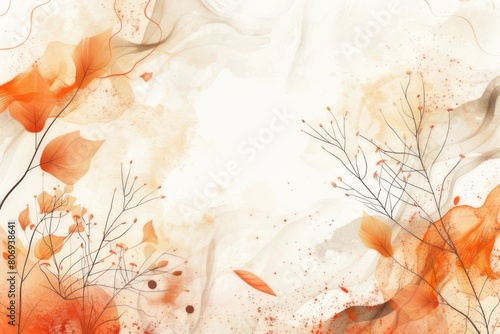 autumn abstract background with orange lines and flowers