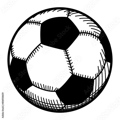 Doodle line art illustration of a soccer ball isolated on white