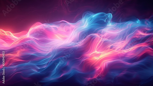 Dynamic flows of pink and blue neon, blending smoothly to form an abstract, mesmerizing artwork. photo