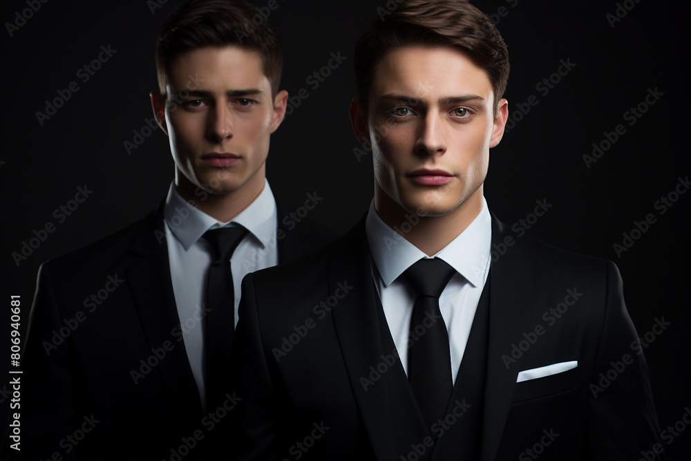 AI generated portrait of groomed handsome men dressed stylish suit for special event AI generated portrait of groomed handsome men dressed stylish suit for special event