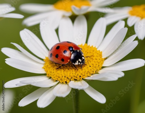 Ladybug on the chamomiles flower, spring