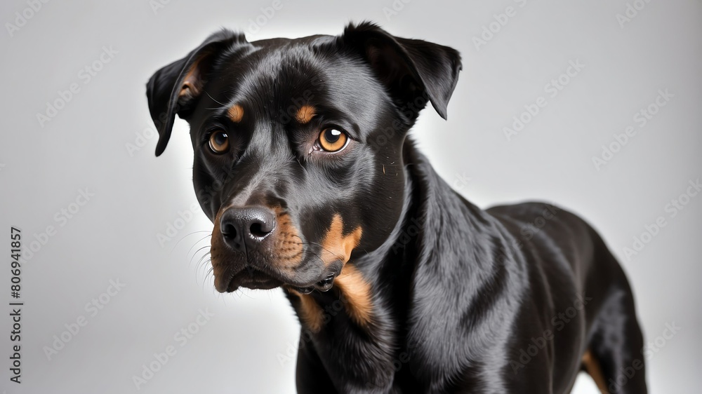 cute black dog studio portrait on plain white background from Generative AI