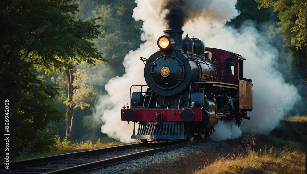 Fototapeta premium A vintage steam locomotive puffing smoke