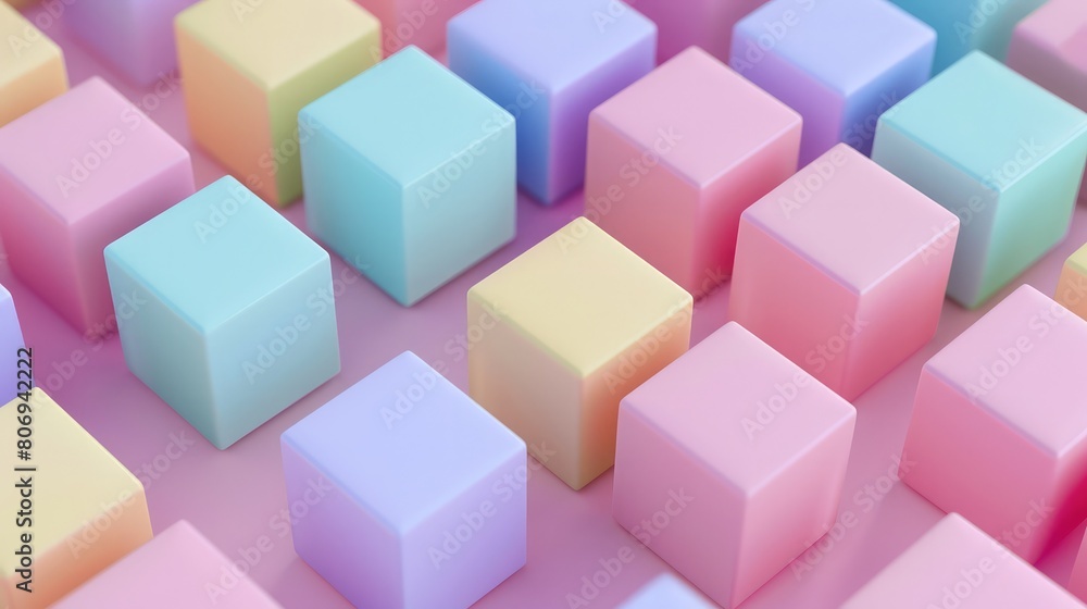 Gentle, inviting wallpaper with pastel-colored cubes on a soft pink block background. Gentle, inviting wallpaper with pastel-colored cubes on a soft pink block background.