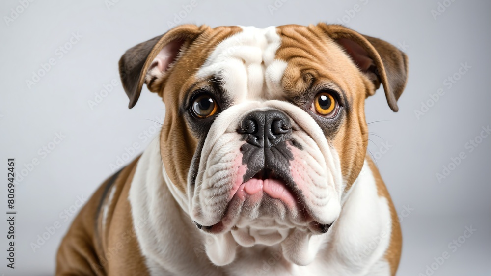 cute bulldog studio portrait on plain white background from Generative AI cute bulldog studio portrait on plain white background from Generative AI