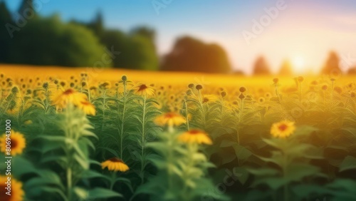 field of sunflowers bathes in the golden light of sunset  creating a joyful and warm scene. The sunflowers  turning towards the sun  highlight the beauty of summer and the abundance of nature