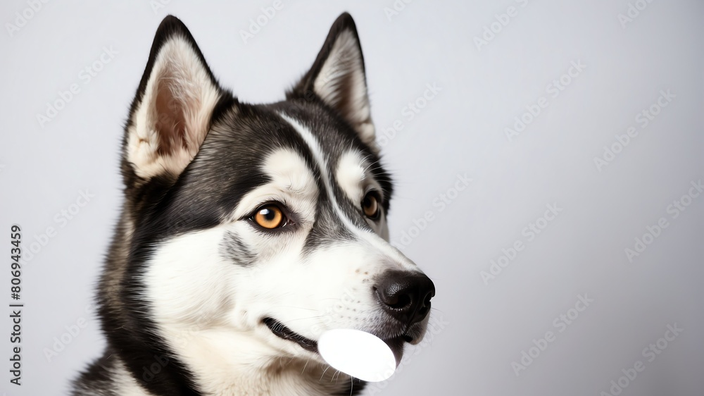 cute husky dog studio portrait on plain white background from Generative AI