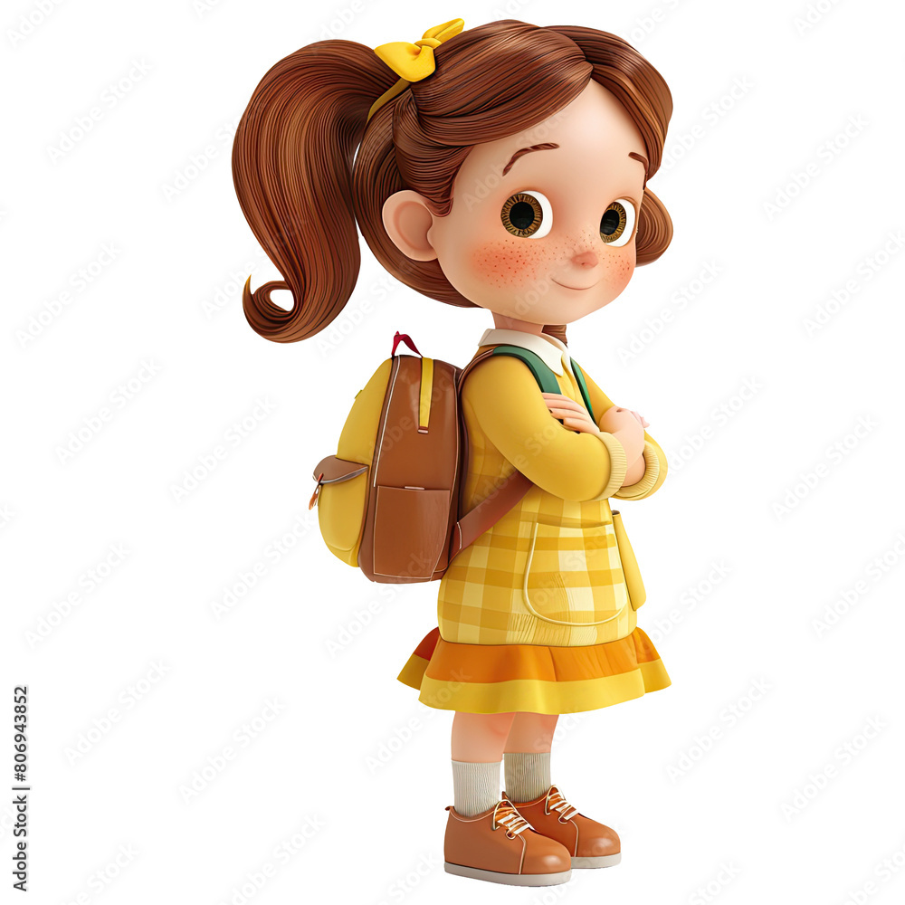 Cute cartoon girl student isolated on transparent background. Cute cartoon girl student isolated on transparent background.