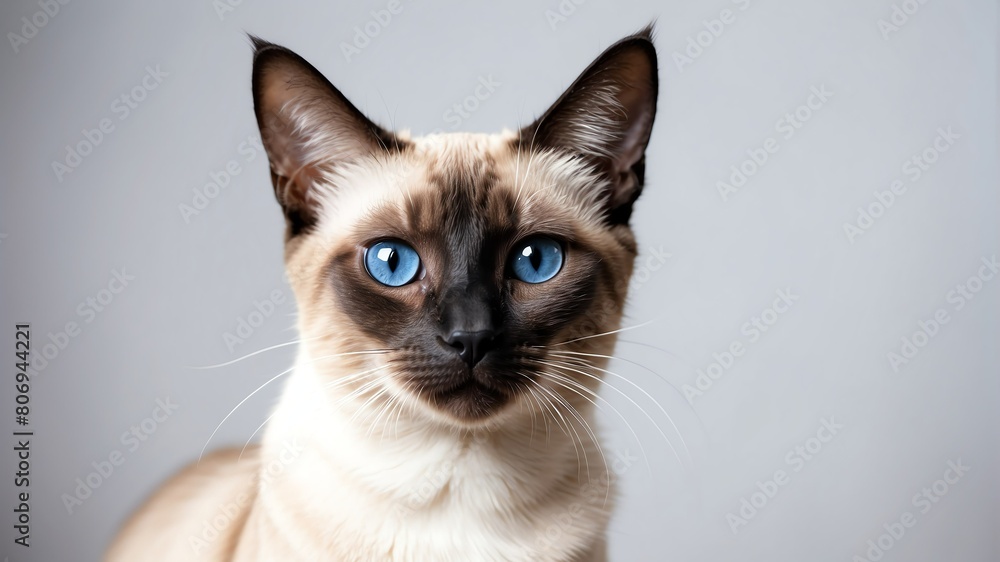cute siamese cat studio portrait on plain white background from Generative AI