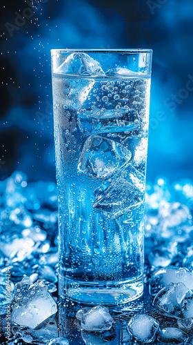 A glass of water with ice cubes in it