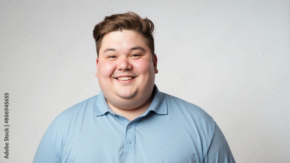 smiling young overweight man studio portrait on plain white background from Generative AI smiling young overweight man studio portrait on plain white background from Generative AI