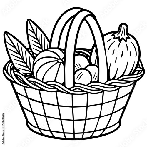 Food basket SVG Vector  food basket clean line art  black and white clip art