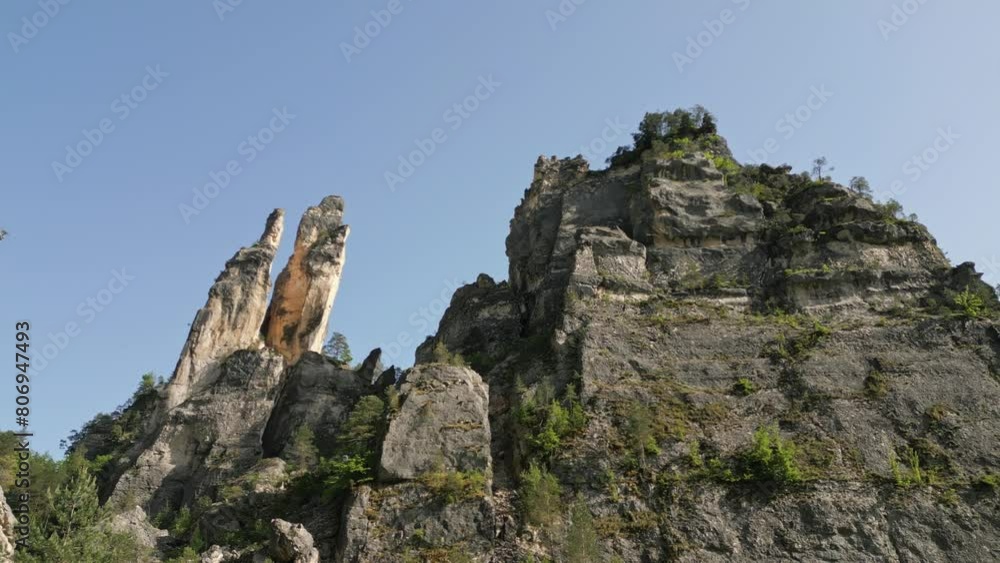 sheer cliffs, rock massif Sairme pillars in Georgia in caucasus, aerial view sheer cliffs, rock massif Sairme pillars in Georgia in caucasus, aerial view