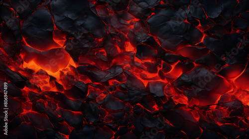 Red Hot Lava Illuminating Dark Rocks in Abstract Design photo