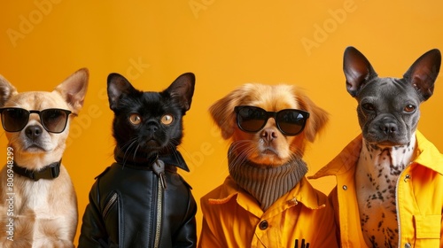 Pets in the style of workwear, wearing sunglasses. © SH Design