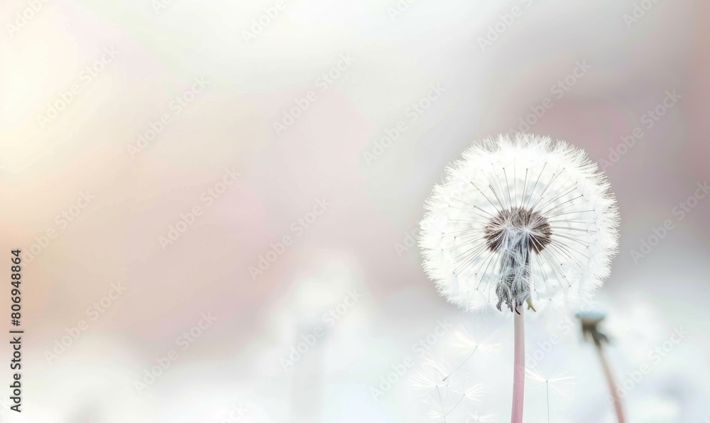 Fototapeta premium A pristine white dandelion against a soft white backdrop