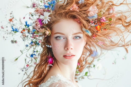 pretty young woman Whimsical fairy-tale theme photo on white isolated background