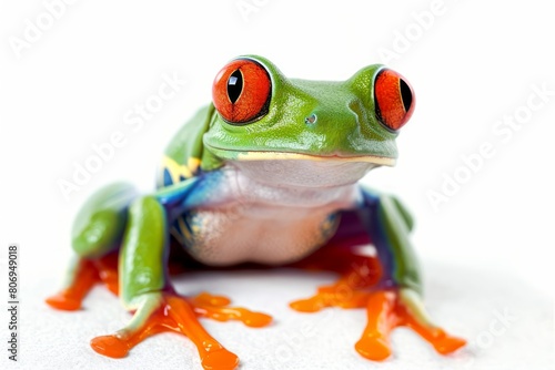 Red-eyed tree frog photo on white isolated background