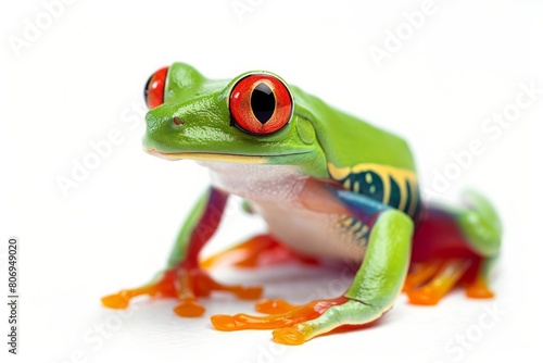 Red-eyed tree frog photo on white isolated background