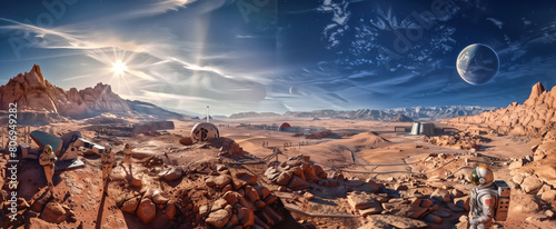 photo of a panoramic view of the Mars landscape, featuring futur photo