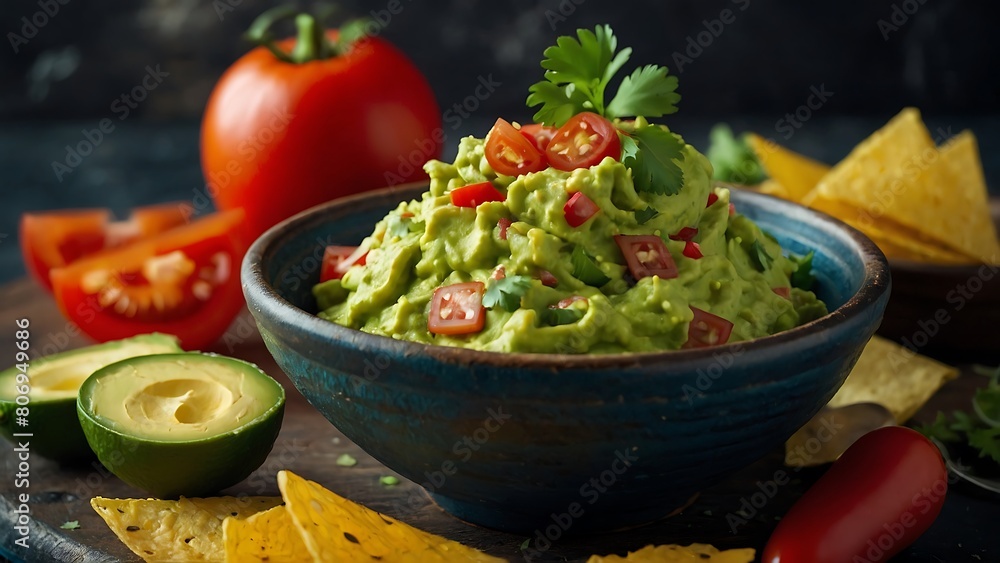 Tasty Mexican Guacamole With Fresh Ingredients In A Bowl
Tasty Mexican Guacamole With Fresh Ingredients In A Bowl
