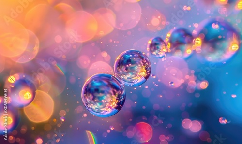 Colored water bubbles and bokeh light, abstract background