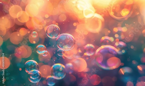 Abstract background with rainbow colored water bubbles photo