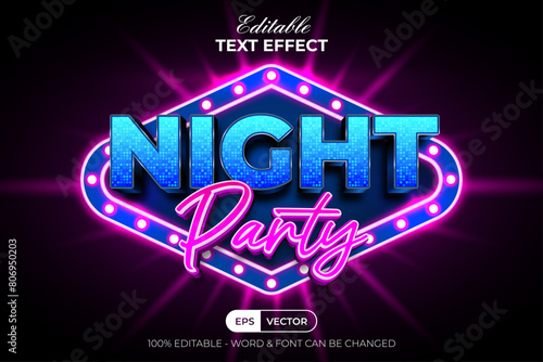 Night Party Text Effect Style. Editable Text Effect Vector. photo