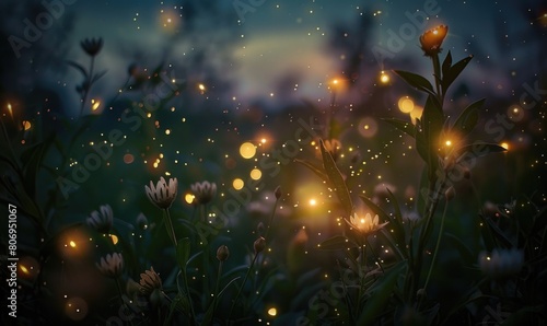 Fireflies twinkling in the forest