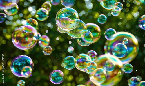 Soap bubbles floating in the morning mist