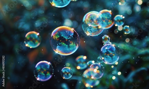 Soap bubbles gleaming in the afternoon