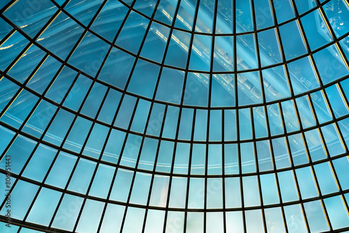 Modern structure of glass roof in architectural dome building