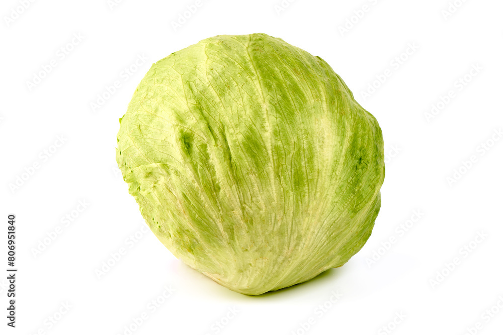 Fresh iceberg lettuce, isolated on white background.