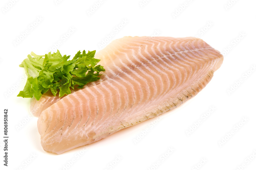 Tilapia fish fillet, isolated on white background. Tilapia fish fillet, isolated on white background.