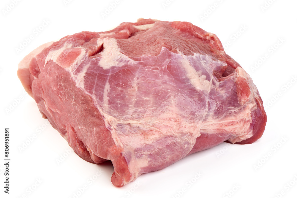 Raw pork shoulder isolated on white background.