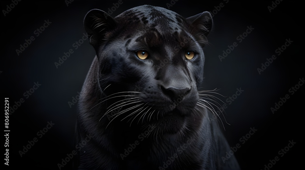 Front view of Panther on black background Wild animals.generative.ai
