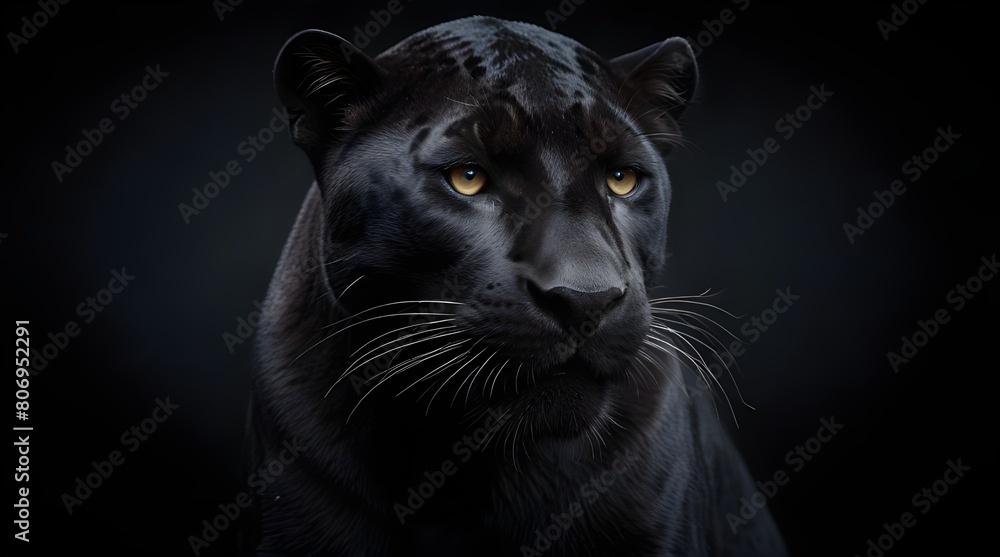 Front view of Panther on black background Wild animals.generative.ai Front view of Panther on black background Wild animals.generative.ai