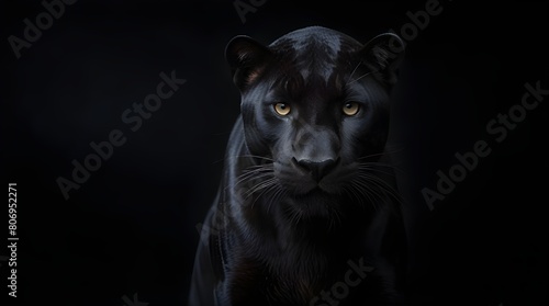 Front view of Panther on black background Wild animals.generative.ai © Neelam