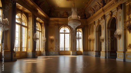 golden ballroom with a large window large floor in golden.generative.ai © Neelam